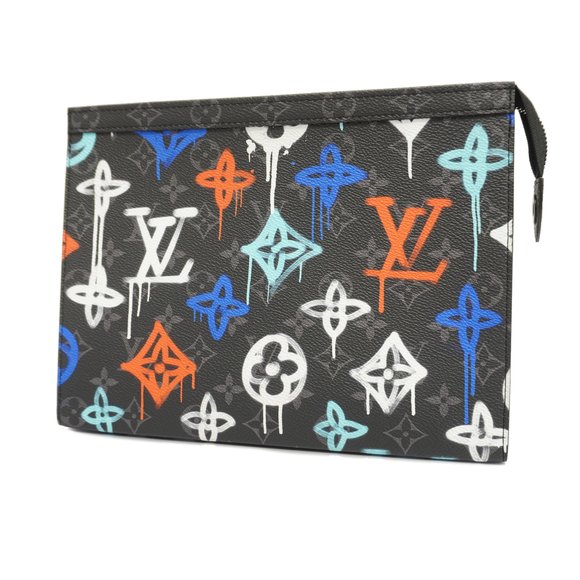 Auth Louis Vuitton Monogram Eclipse Pochette Voyage MM M81803